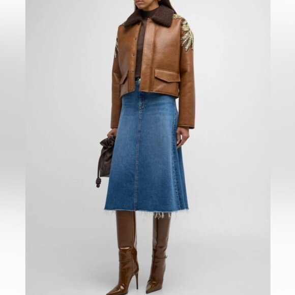 MOTHER The circle midi Fray Blue Denim Skirt size 27 - Picture 3 of 16